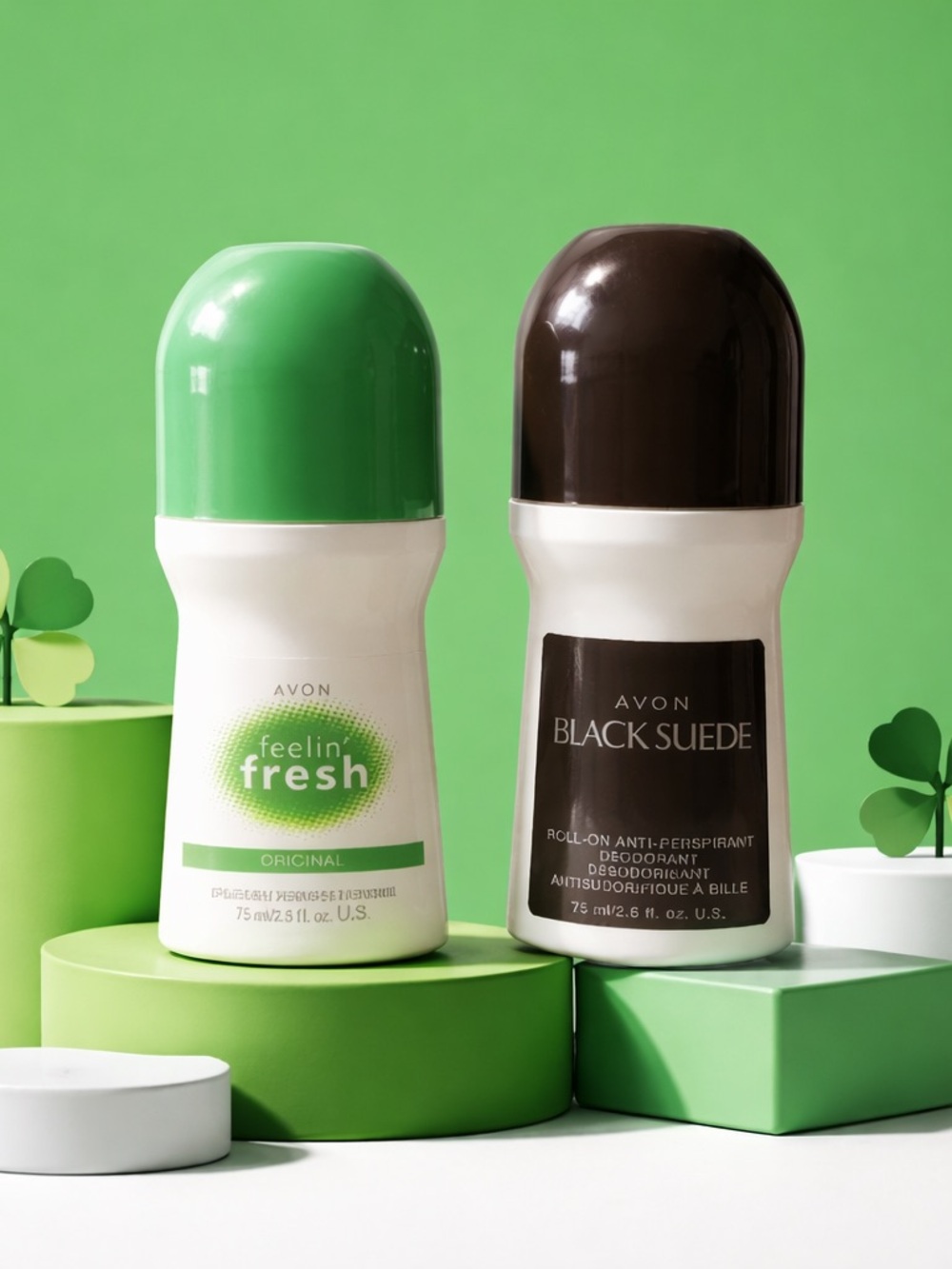 Avon Feelin' Fresh (Green) & Avon Black Suede (Black) Roll-On Deodorants